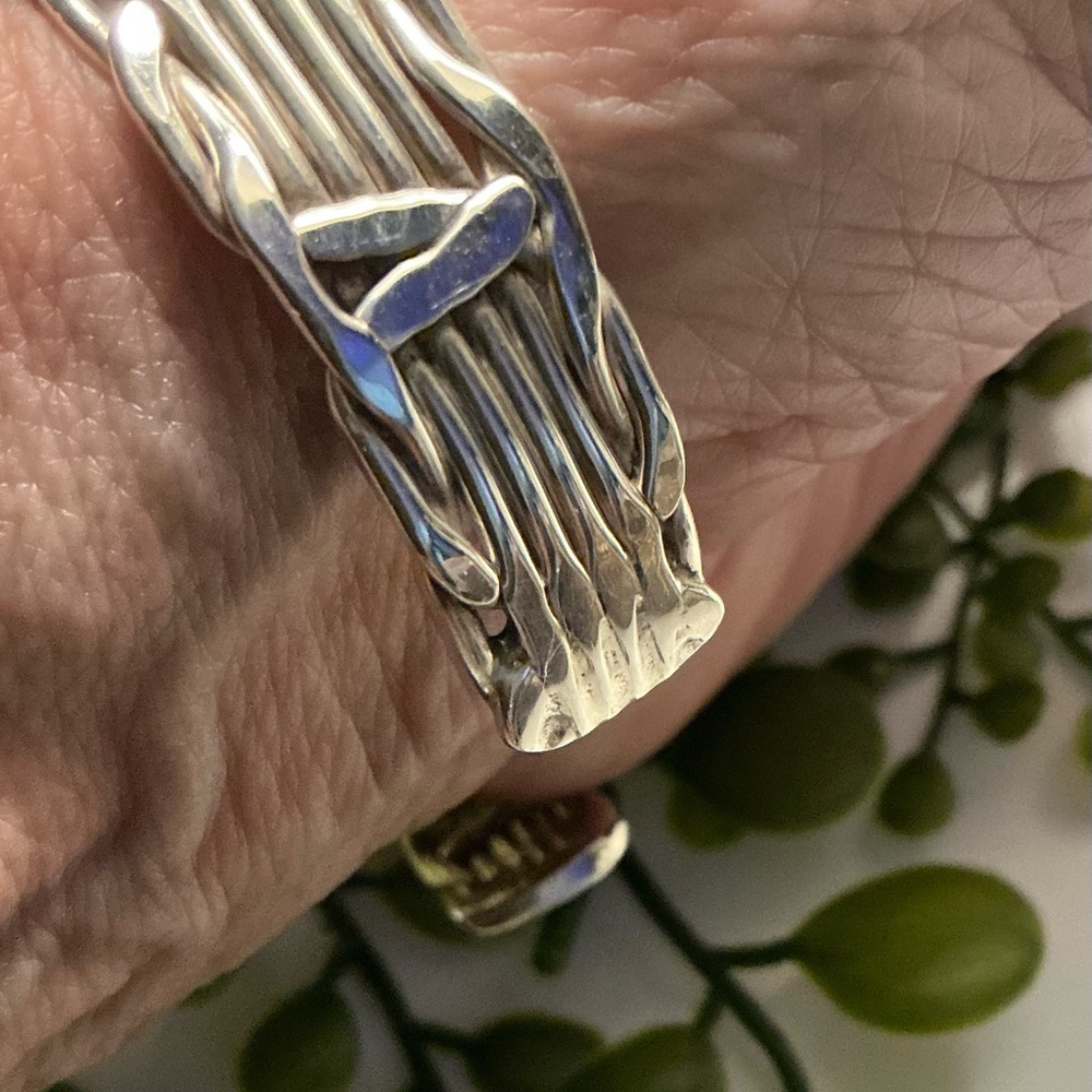 Sterling Silver Textured Bracelet, Vintage, braided, Mexico. All markings. 7”+